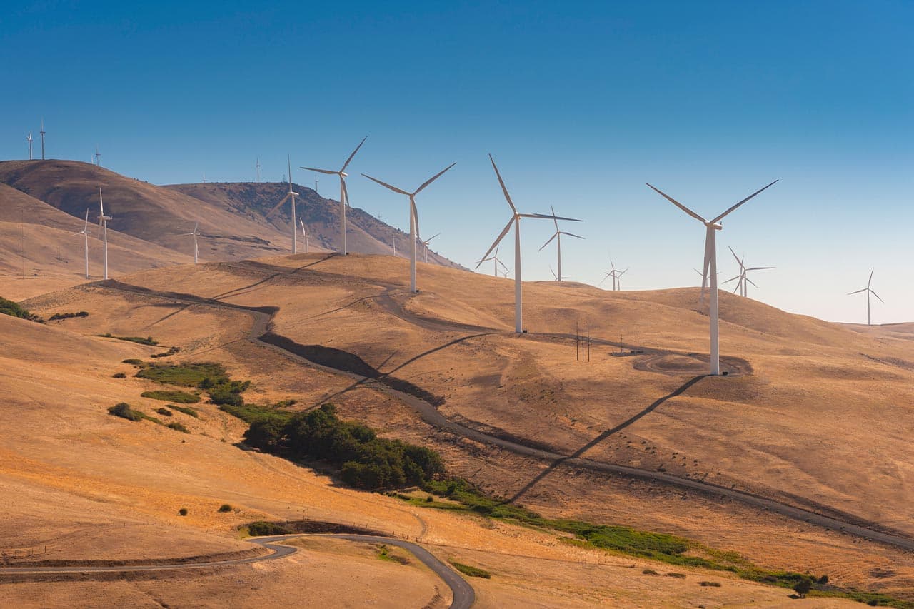 Wind turbines on an American landscape
